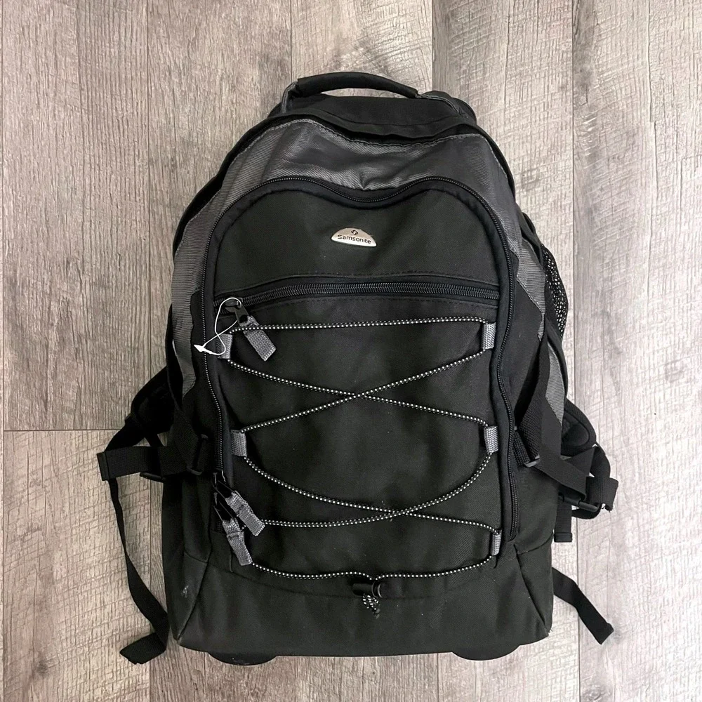 Samsonite Wheeled Backpack Black Grey Rolling Travel School Bag Carry On Luggage